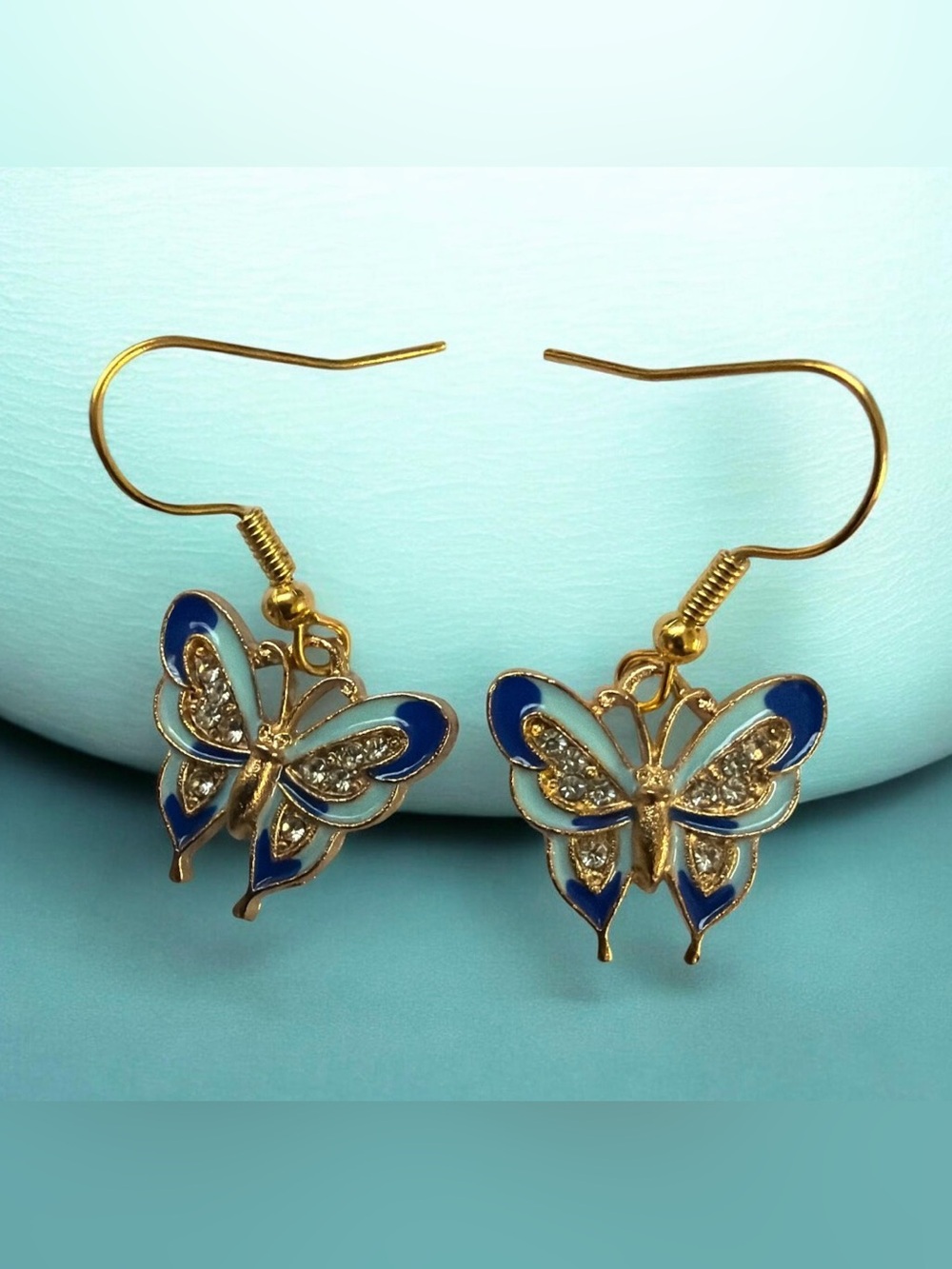 Gold Tone Butterfly Drop Earrings